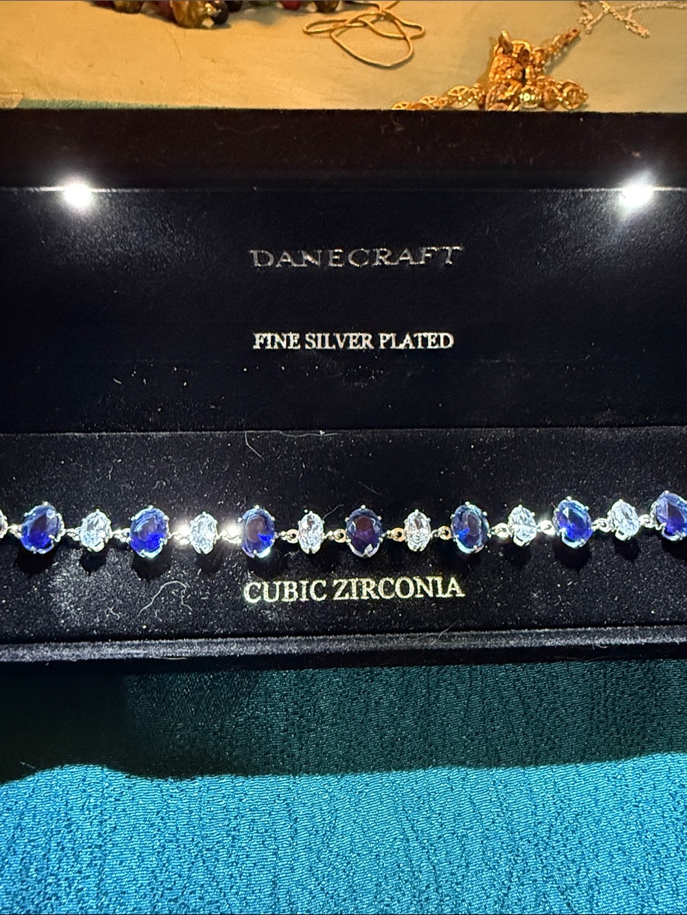DaneCraft Silver-Plated Bracelet with Deep Blue Cubic Zirconia